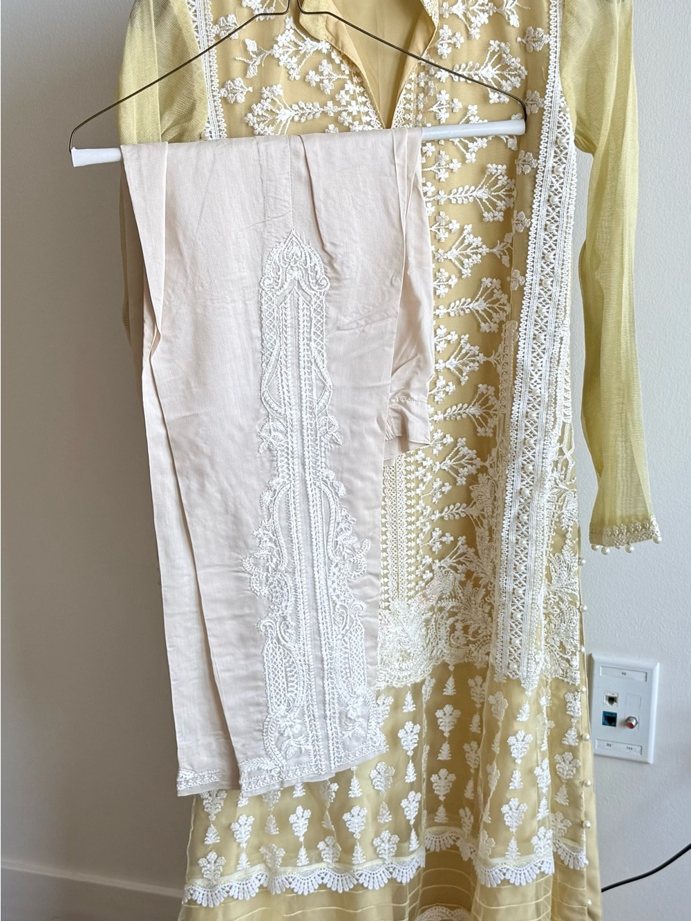 Salwar Kameez Suits Embroidered Cotton Blend with fringe and pearls - pretty!!